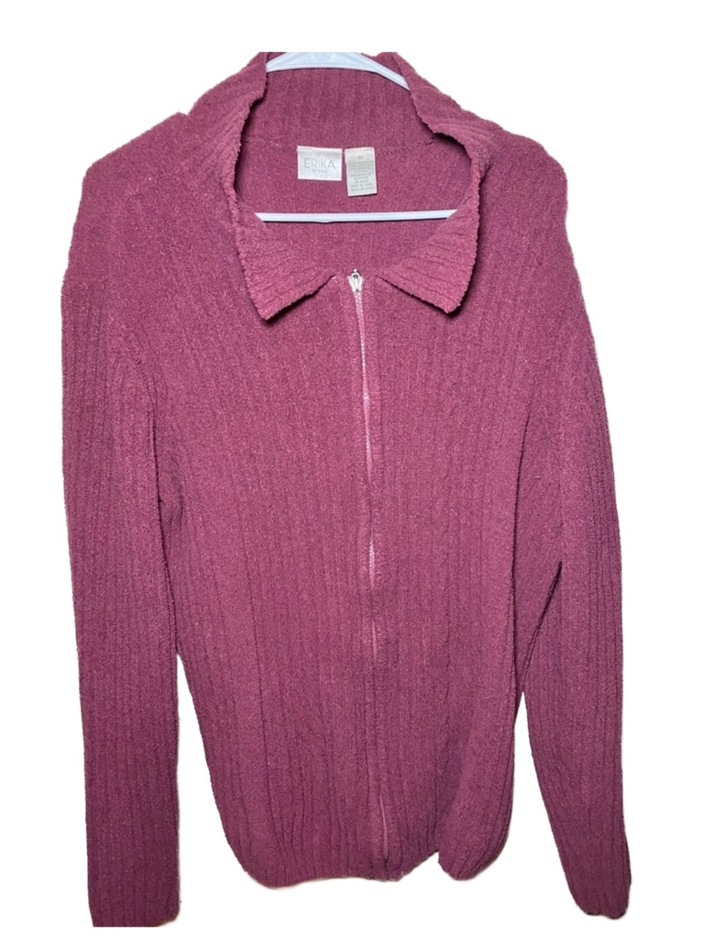 Vintage Comfy Soft Knit Ribbed Full Zip Sweater Pink Collared Jacket Size